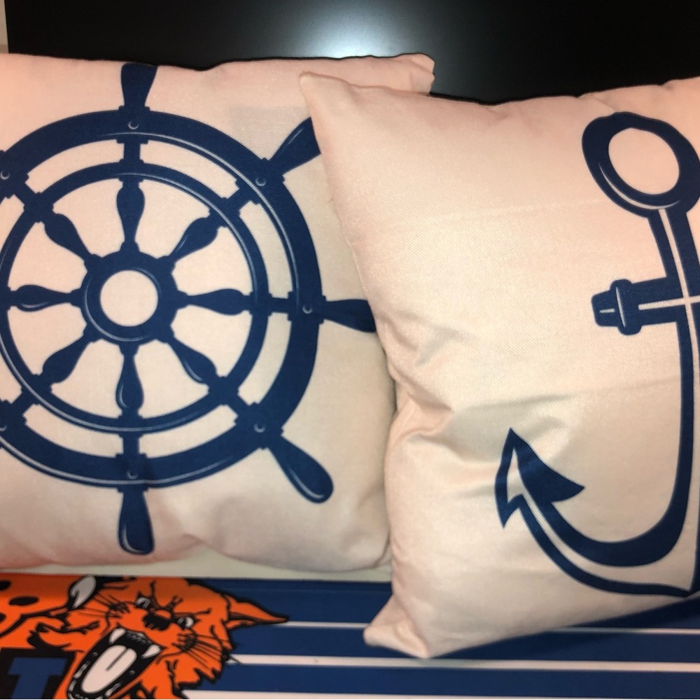 Nautical Themed Throw Pillow Set - Navy and White